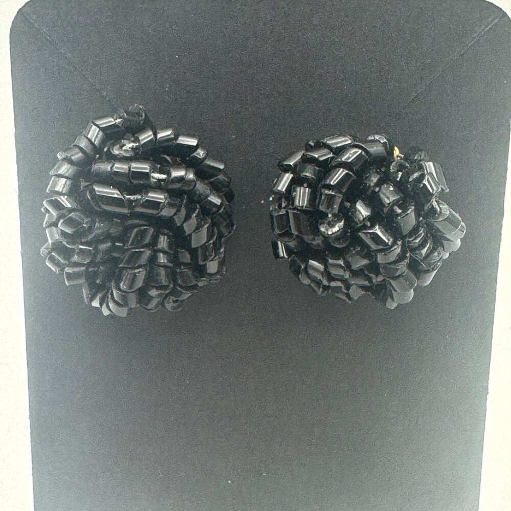 Vintage Large Seed Bead Retro Design Post Back Earrings 80s 90s Elegant